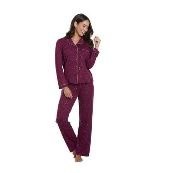 Brushed Jersey Foil and Plum Star Print Pajama Set Women's XL - Picture 1 of 1